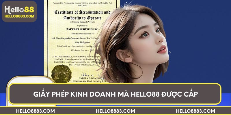 Giấy phép kinh doanh mà Hello88 được cấp
